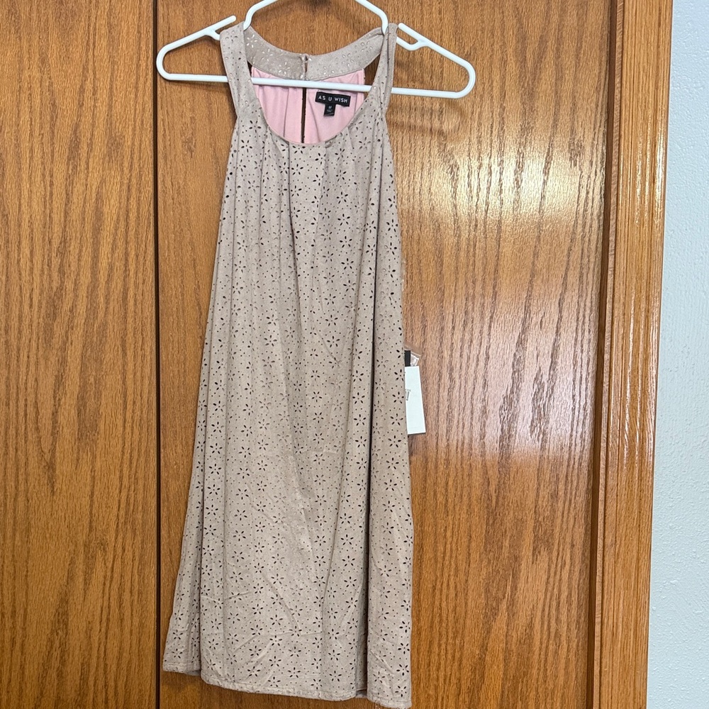 As U Wish Beige Eyelet Sleeveless Dress